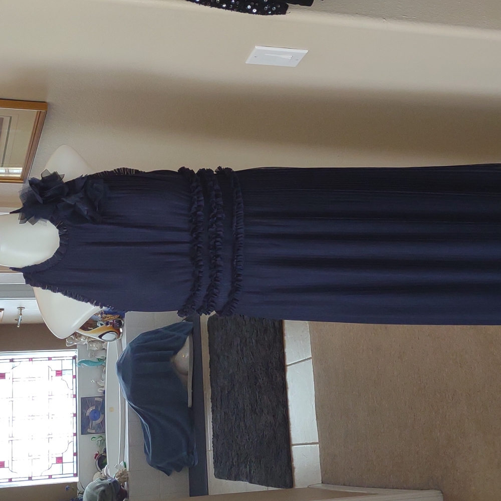 Js Collections Navy Pleated & Ruffled Halter Gown… - image 1